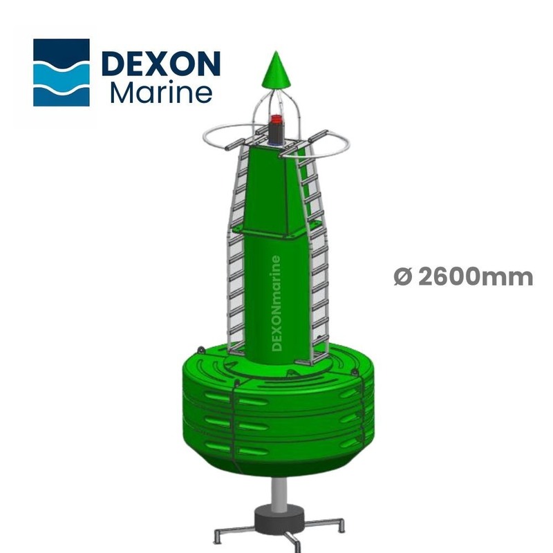 2600mm Green Solar Powered Boat Navigation Buoys With Marine Lantern Or AIS Lantern