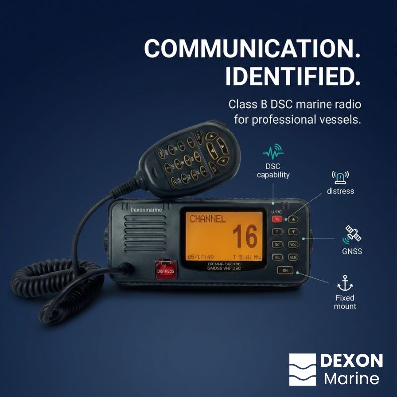 Class B DSC VHF Marine Radio With Integrated GPS Positioning, Channel 70 Watch Keeping And MOB Alert Reception.