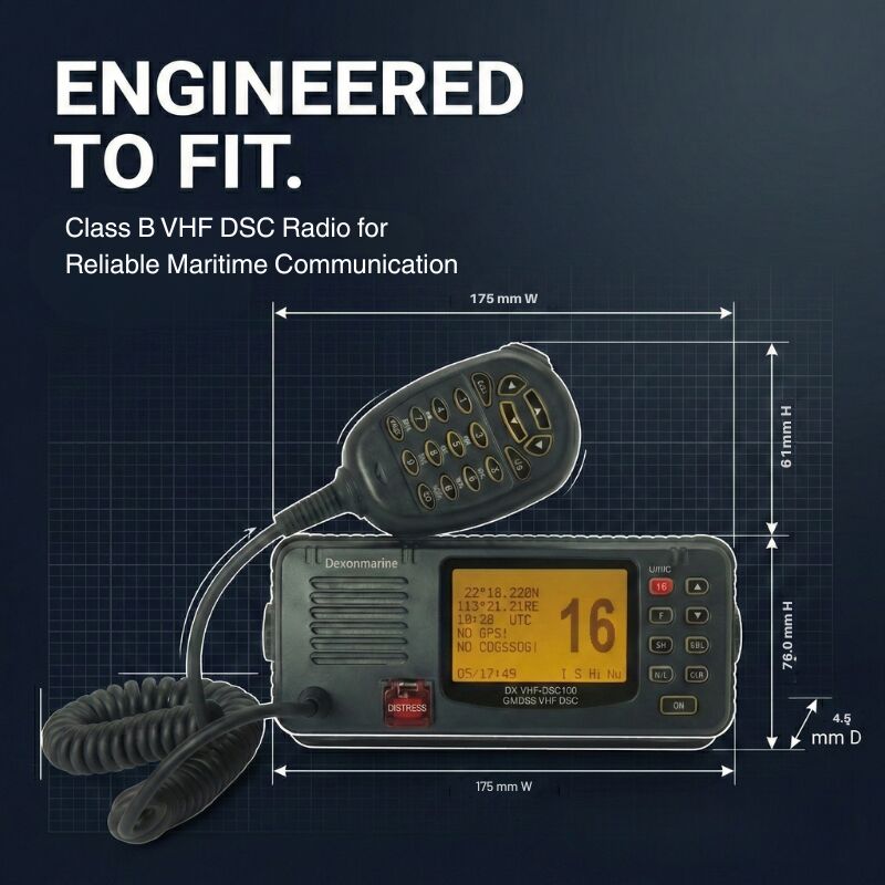 Class B DSC VHF Marine Radio With Integrated GPS Positioning, Channel 70 Watch Keeping And MOB Alert Reception.