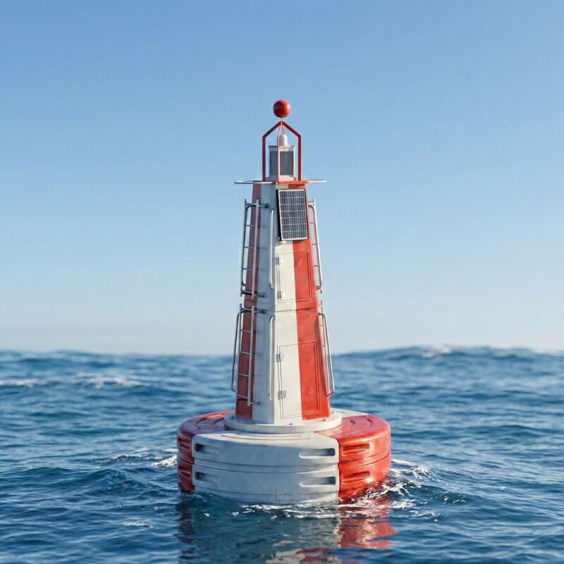 Heavy-duty Ø2600 offshore navigation buoy with 6000kg buoyancy, galvanized steel tower, LLDPE float body and SC160 lantern compatibility. OEM options available.